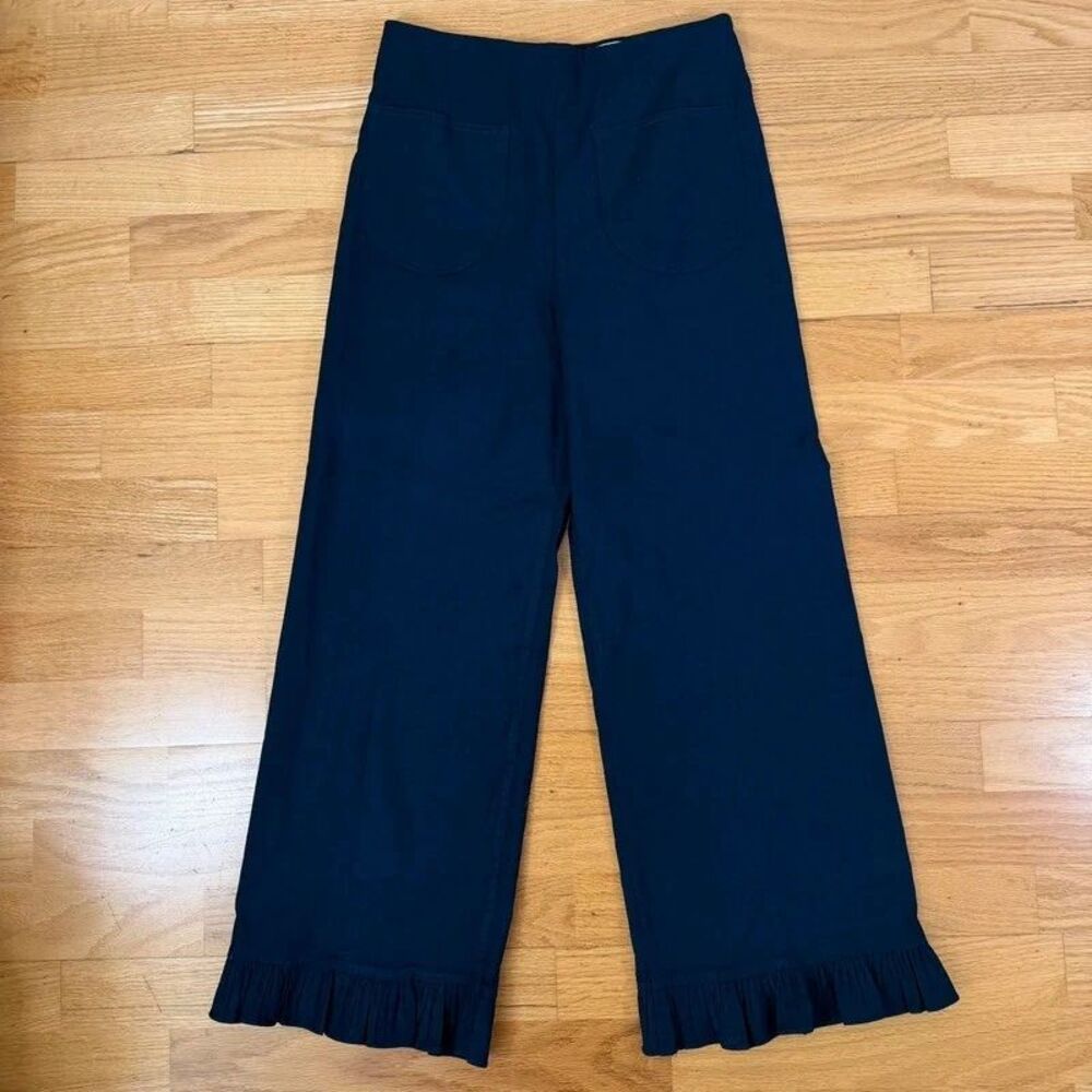 Maeve The Colette Ruffle-Hem High Rise Wide Leg Pants Magic Fabric Blue 27
